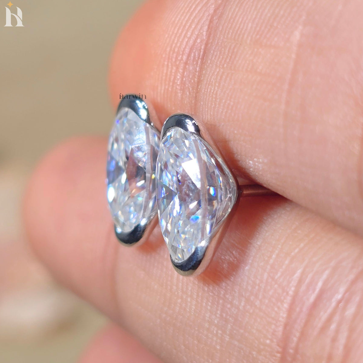 2.5 CT Oval Cut Moissanite Diamond Half Bezel Stud Earrings, Open Bezel Studs