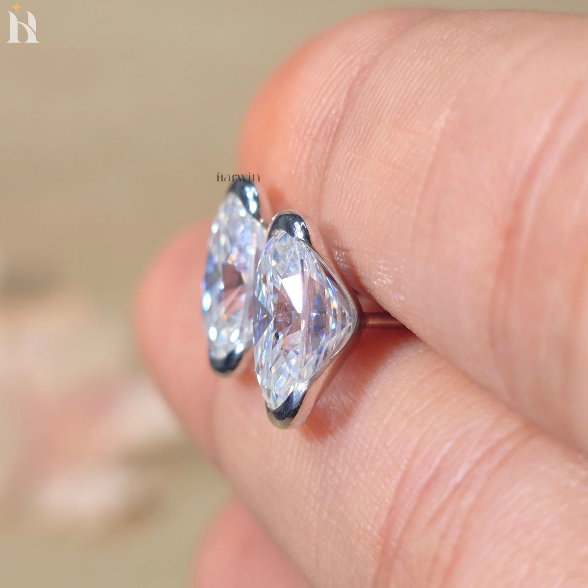 2.5 CT Oval Cut Moissanite Diamond Half Bezel Stud Earrings, Open Bezel Studs