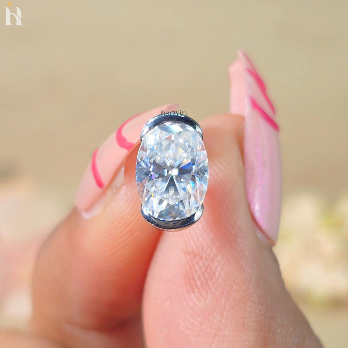 2.5 CT Oval Cut Moissanite Diamond Half Bezel Stud Earrings, Open Bezel Studs