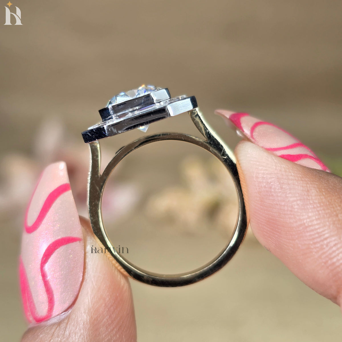 2.50CT Elongated Cushion Lab Grown Diamond Engagement Ring, Baguette Bezel Set 14K  White Gold
