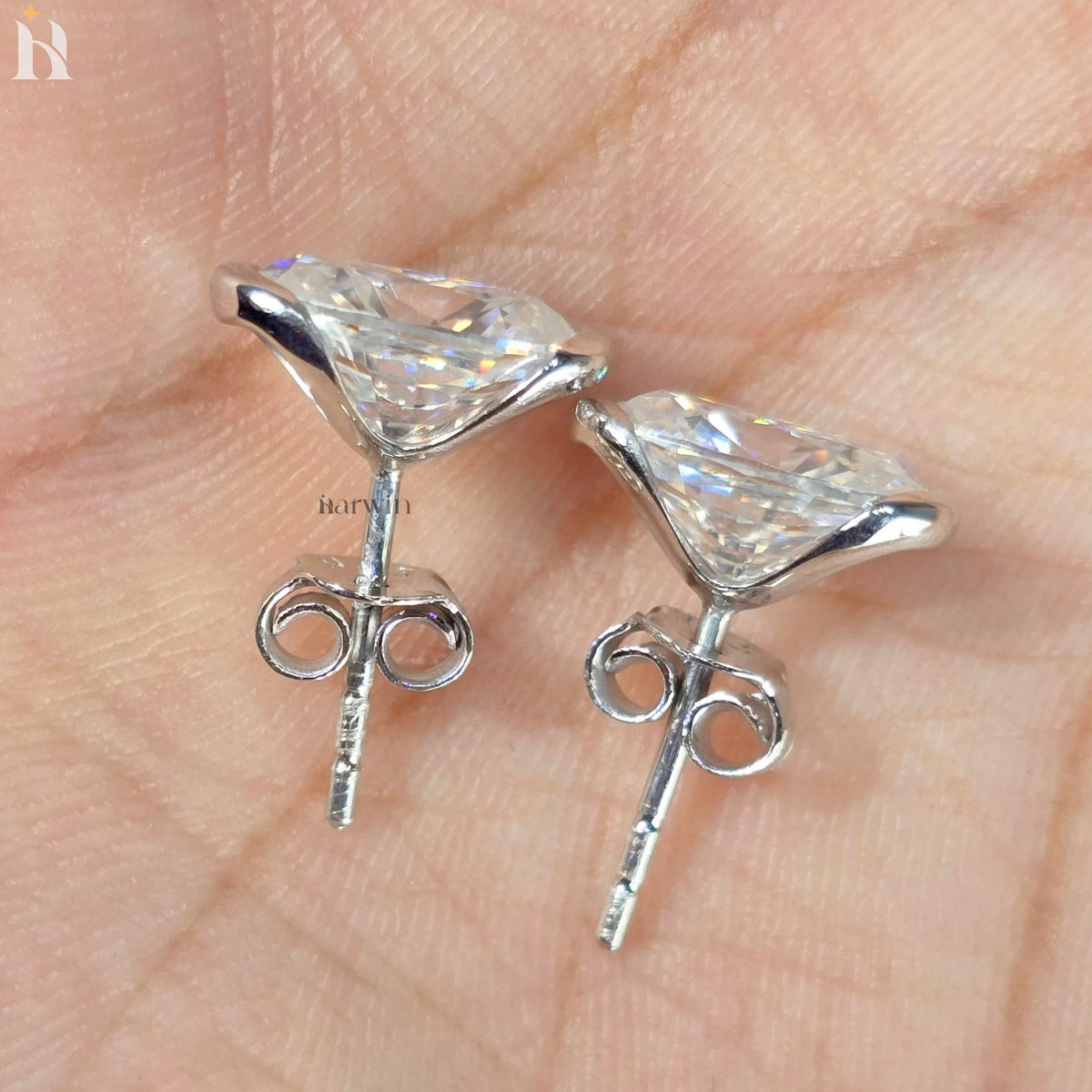 2.5 CT Oval Cut Moissanite Diamond Half Bezel Stud Earrings, Open Bezel Studs