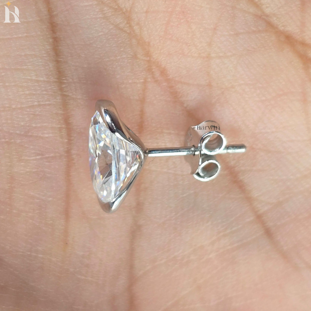 2.5 CT Oval Cut Moissanite Diamond Half Bezel Stud Earrings, Open Bezel Studs
