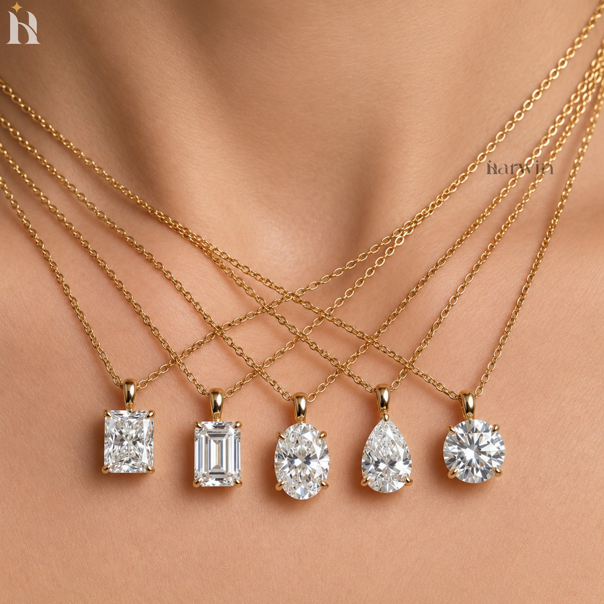 Multi Moissanite Stone 14K Solid Gold Prong Set Pendant Solitaire Charm Only Pendant