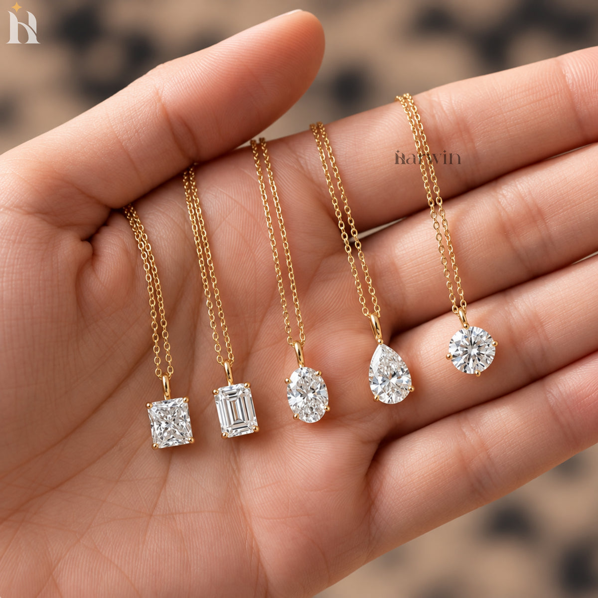 Multi Moissanite Stone 14K Solid Gold Prong Set Pendant Solitaire Charm Only Pendant