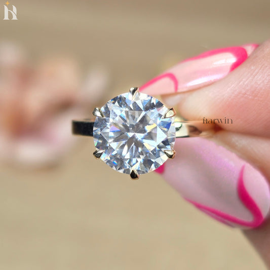 3.5CT Round Cut Moissanite Engagement Ring, 14k Solid Gold 6-Prong Solitaire Ring