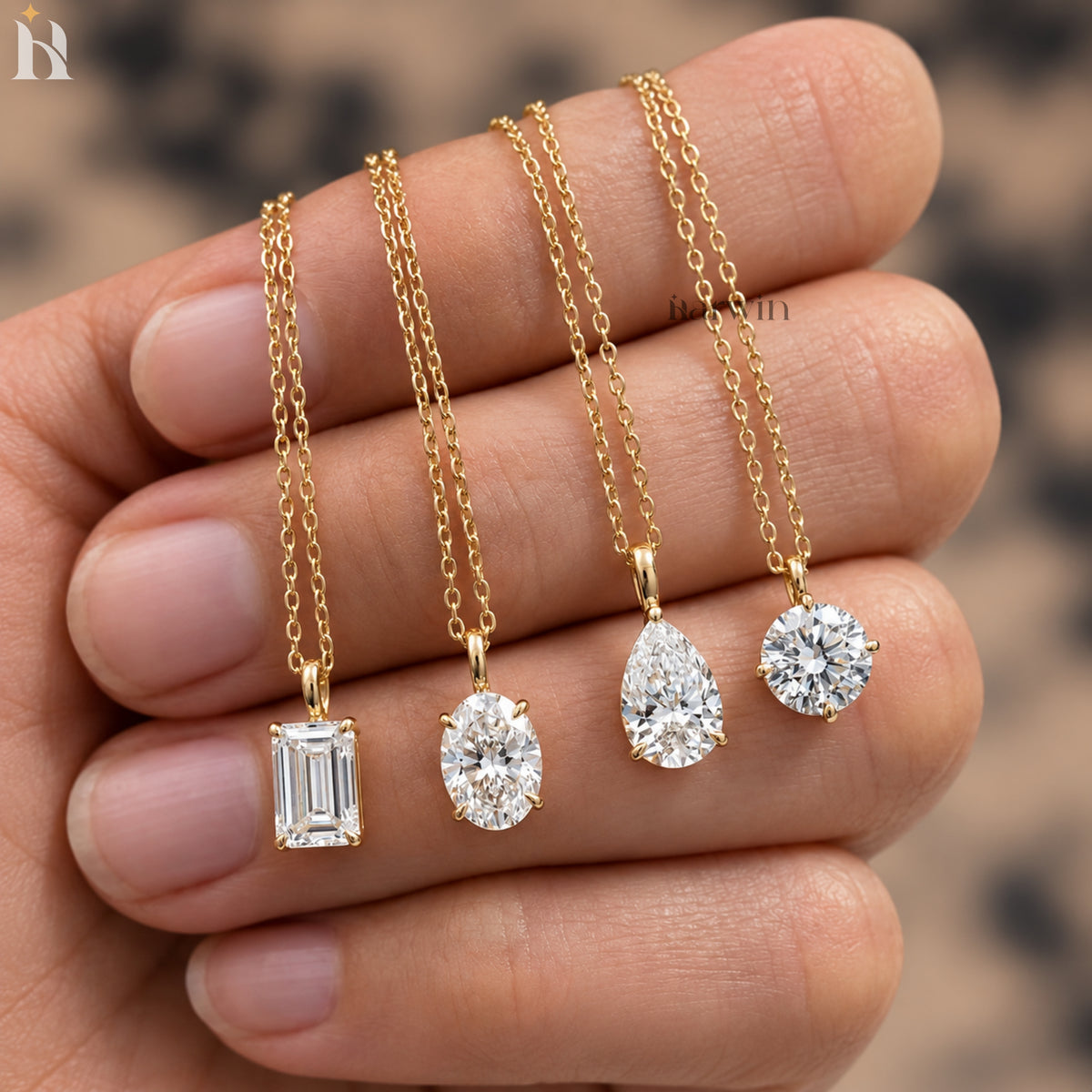 Multi Moissanite Stone 14K Solid Gold Prong Set Pendant Solitaire Charm Only Pendant