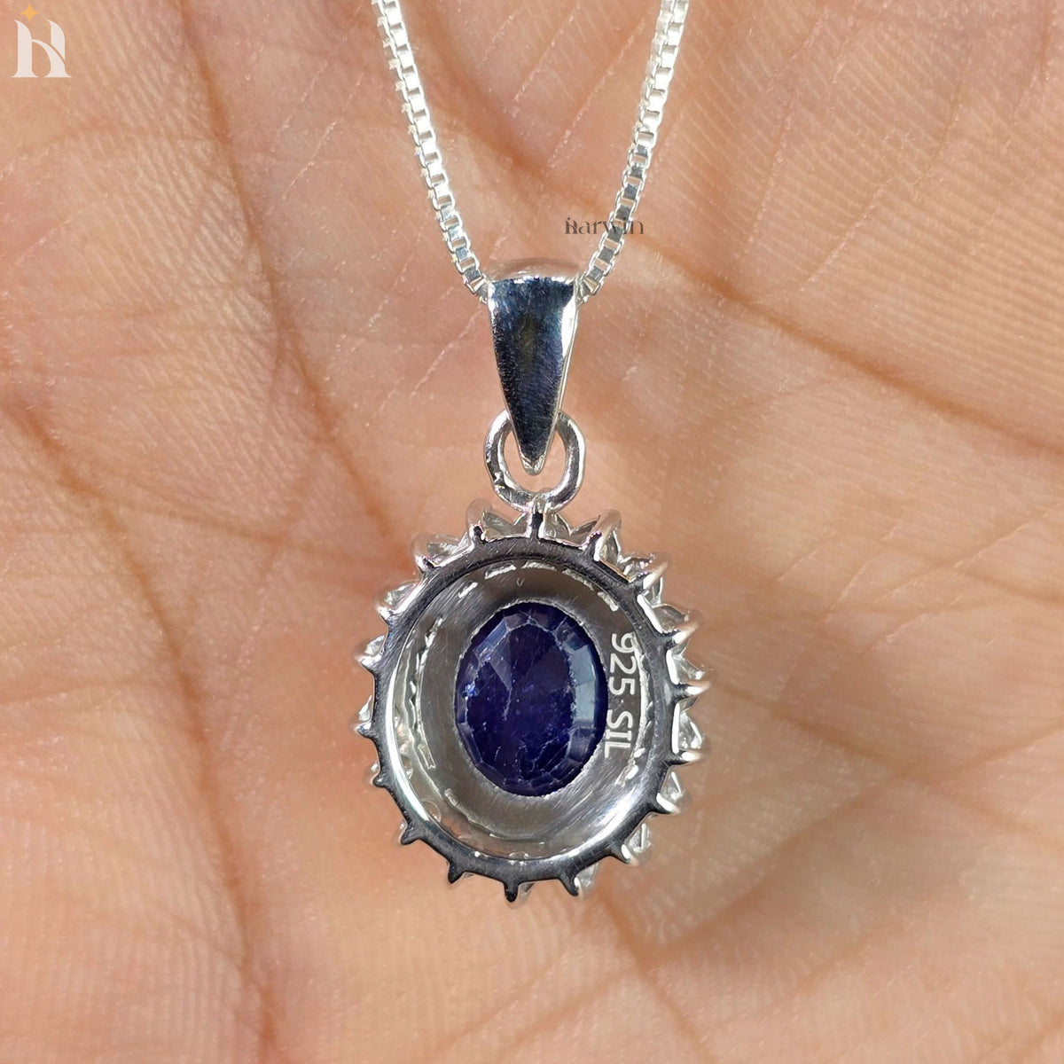 Royal Blue Sapphire 4 CT Oval Cut Halo Set Necklace, Classic September Birthstone Gift