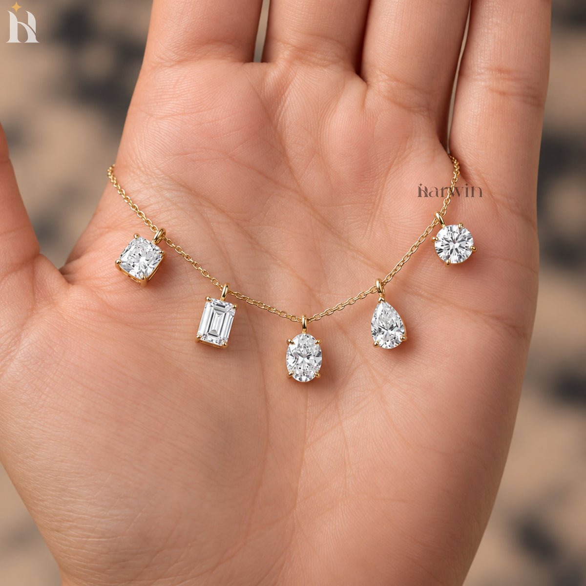 Multi Moissanite Stone 14K Solid Gold Prong Set Pendant Solitaire Charm Only Pendant