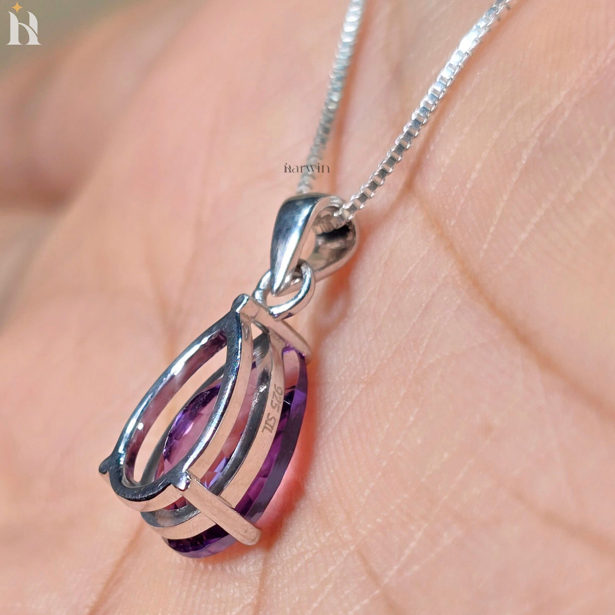 3.00 CT Genuine Amethyst Pear Solitaire Teardrop Silver Pendant Necklace, February Birthstone