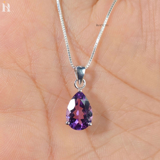 3.00 CT Genuine Amethyst Pear Solitaire Teardrop Silver Pendant Necklace, February Birthstone