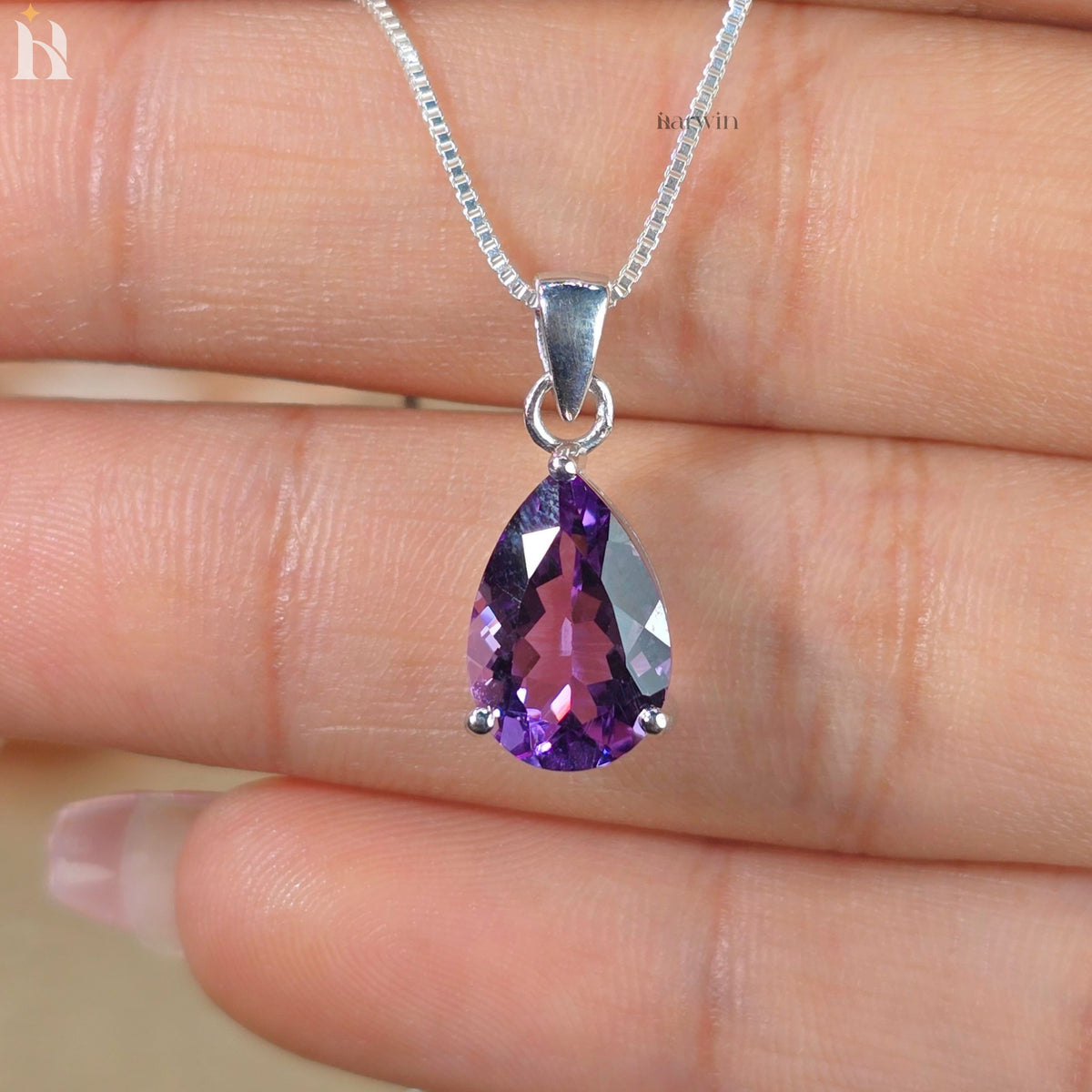 3.00 CT Genuine Amethyst Pear Solitaire Teardrop Silver Pendant Necklace, February Birthstone