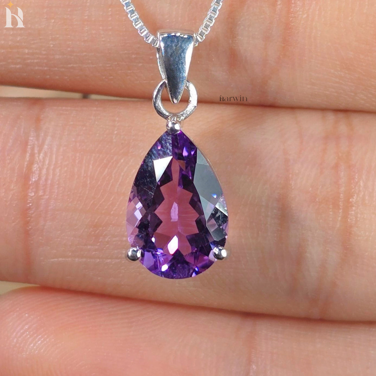 3.00 CT Genuine Amethyst Pear Solitaire Teardrop Silver Pendant Necklace, February Birthstone