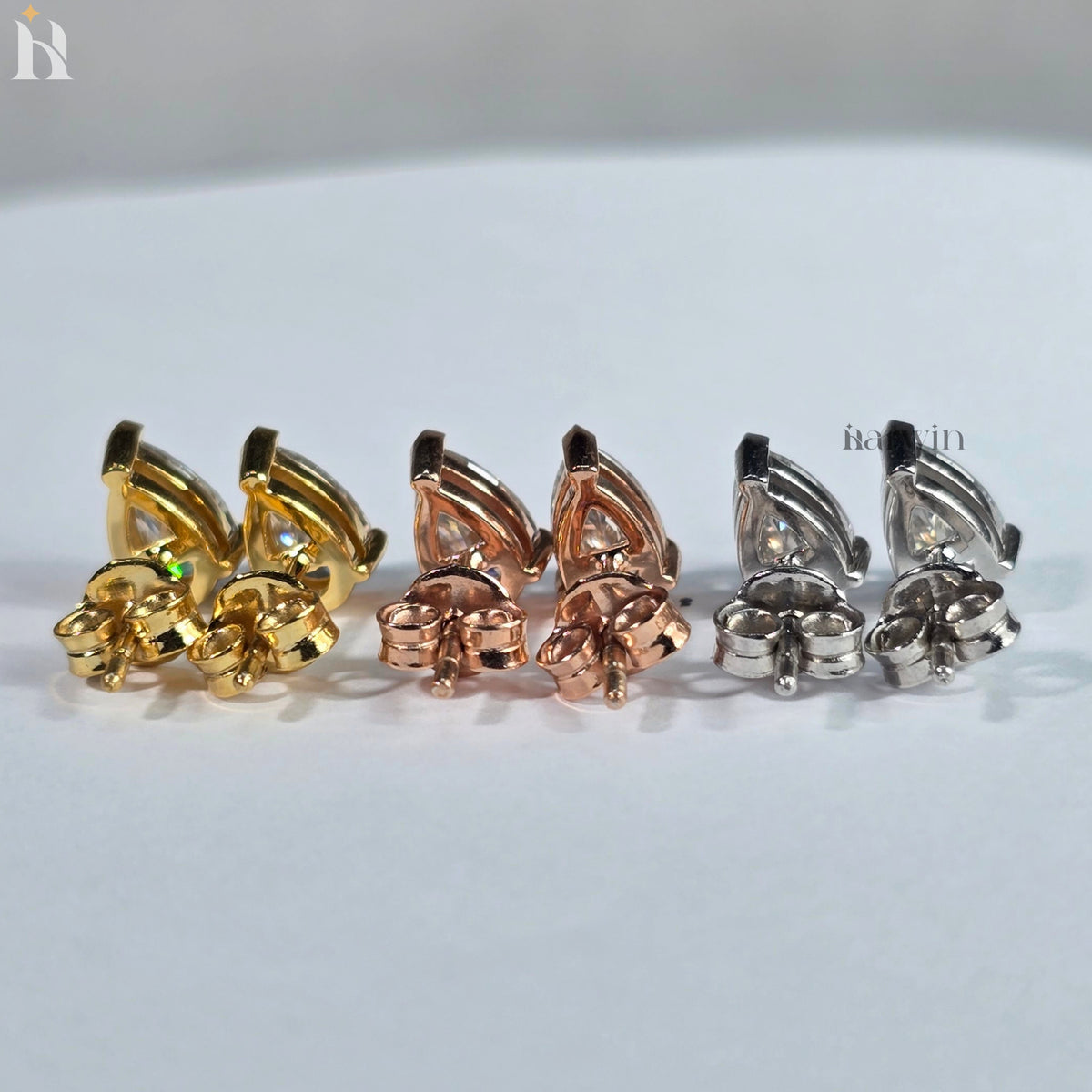 Pear Cut Moissanite Diamond Prong Setting Stud Earrings, Push Back Solitaire Earrings