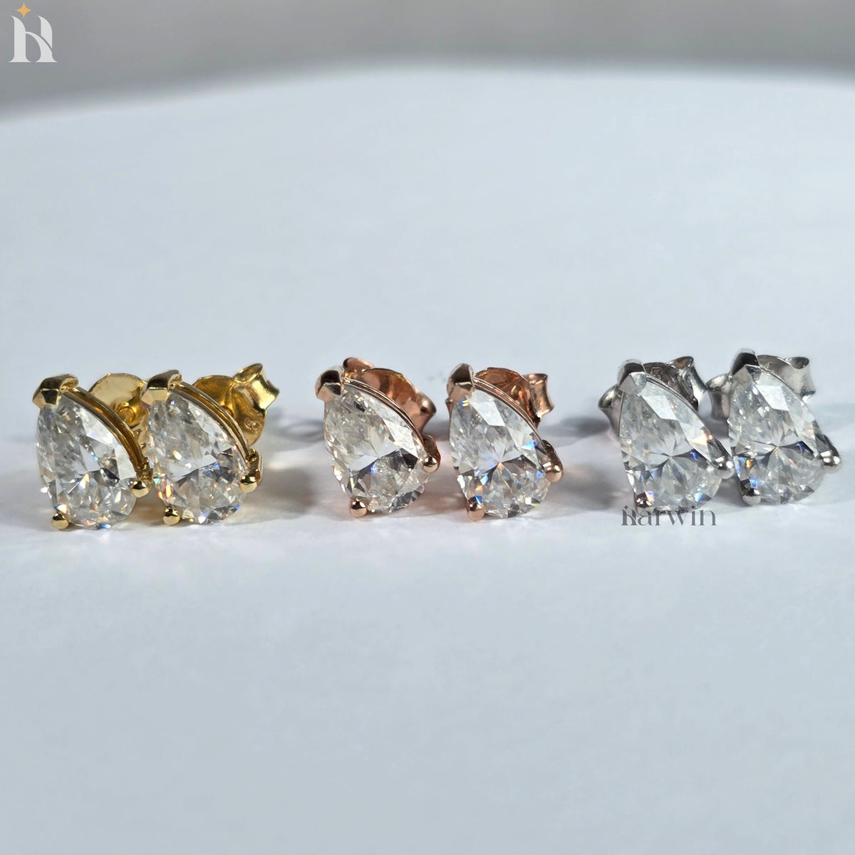 Pear Cut Moissanite Diamond Prong Setting Stud Earrings, Push Back Solitaire Earrings