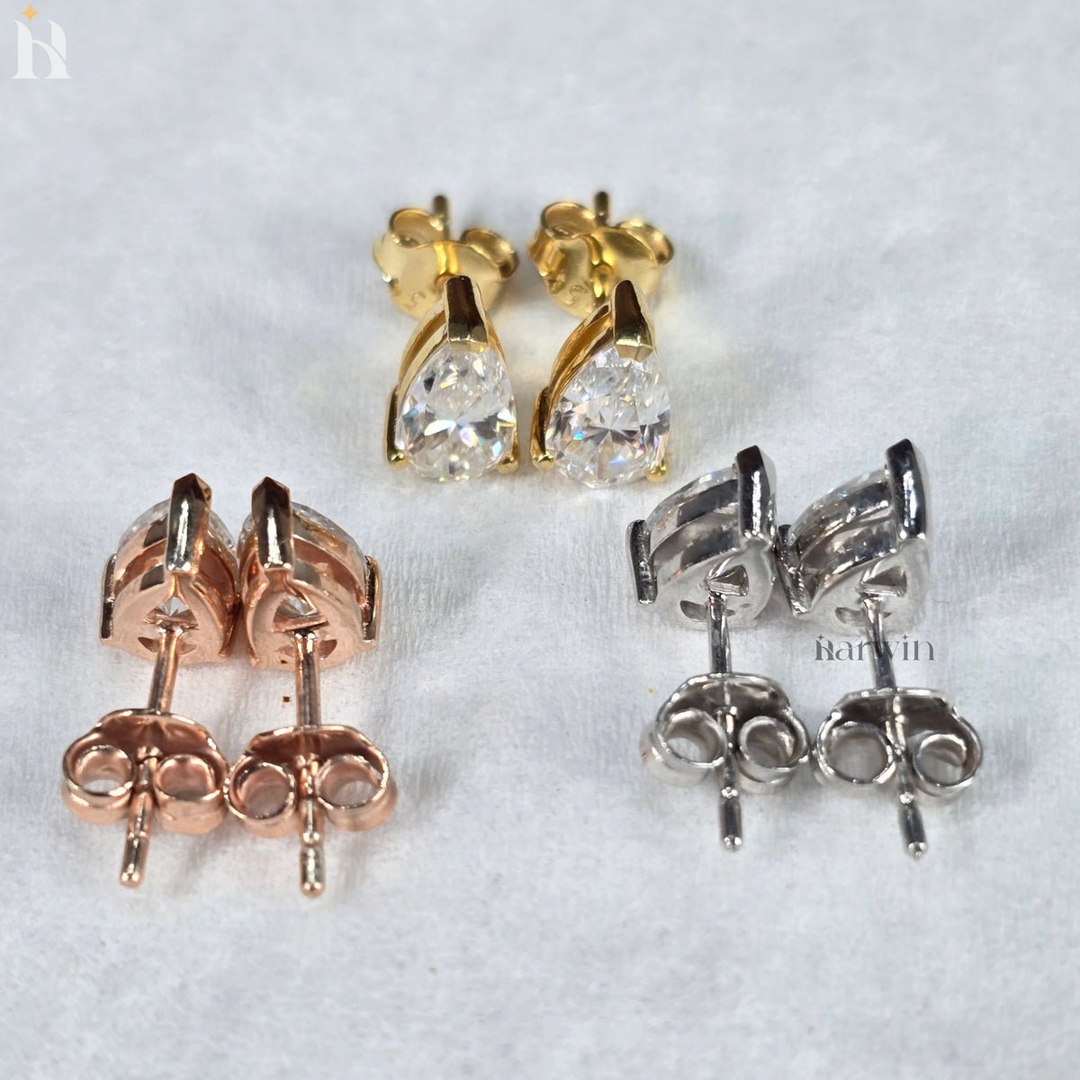Pear Cut Moissanite Diamond Prong Setting Stud Earrings, Push Back Solitaire Earrings