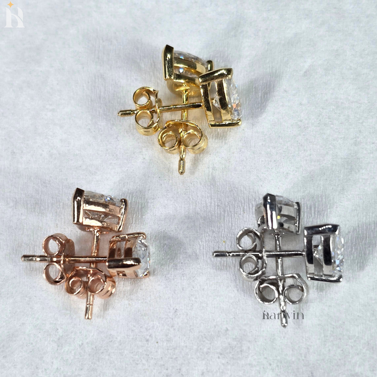 Pear Cut Moissanite Diamond Prong Setting Stud Earrings, Push Back Solitaire Earrings