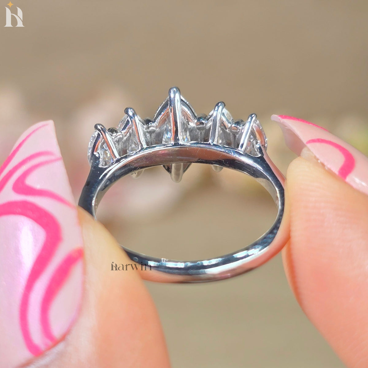 4 Ct Marquise Cut Moissanite Ring Five Stone Wedding Band Solid Gold Anniversary Ring Marquise Diamond Band Stackable Bridal Ring