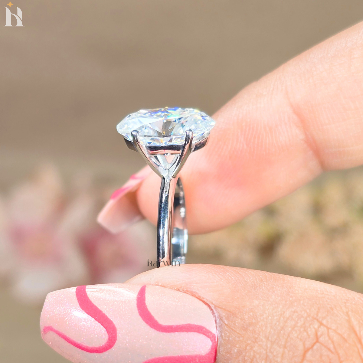 Oval 4 Ct Moissanite 4-Prongs Engagement Ring Anniversary Gift, Statement Wedding Band for Her