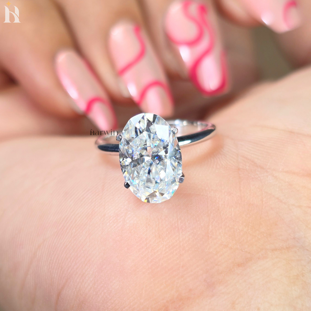 Oval 4 Ct Moissanite 4-Prongs Engagement Ring Anniversary Gift, Statement Wedding Band for Her