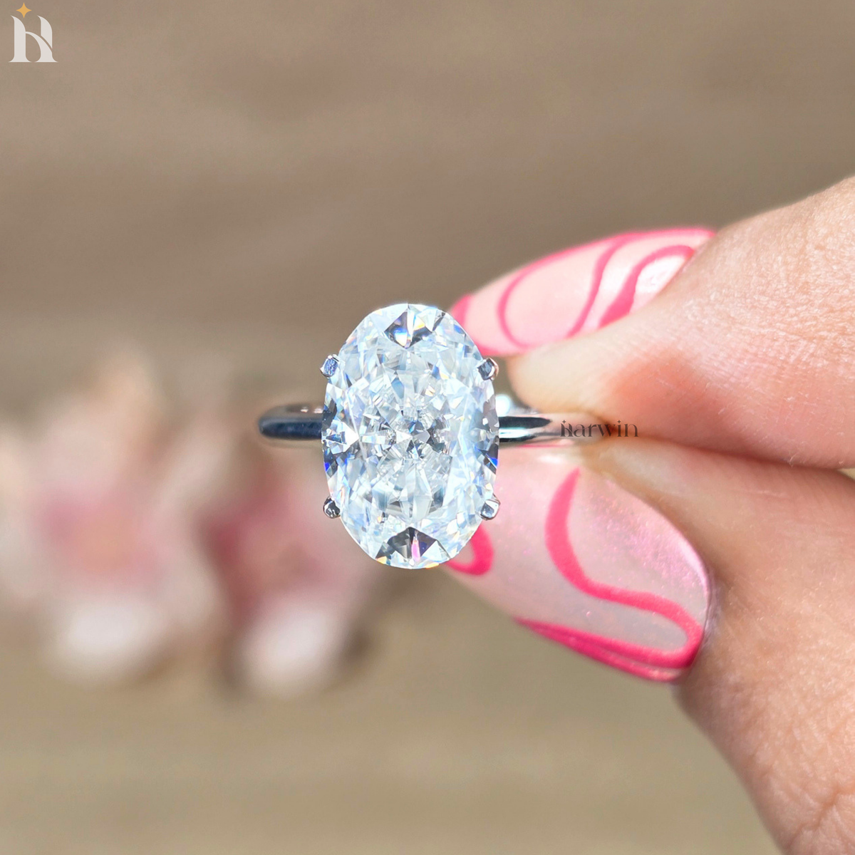 Oval 4 Ct Moissanite 4-Prongs Engagement Ring Anniversary Gift, Statement Wedding Band for Her