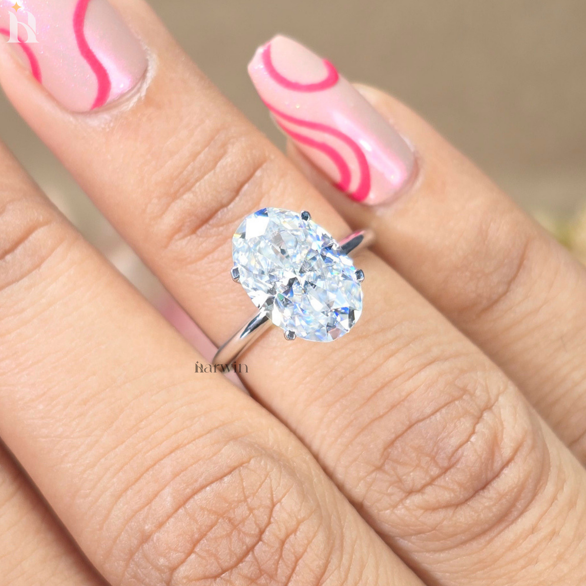 Oval 4 Ct Moissanite 4-Prongs Engagement Ring Anniversary Gift, Statement Wedding Band for Her
