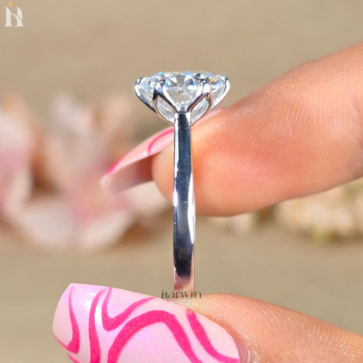 3CT Round Cut Moissanite Anniversary Ring, Tulip Setting Solitaire in 14K White Gold Ring