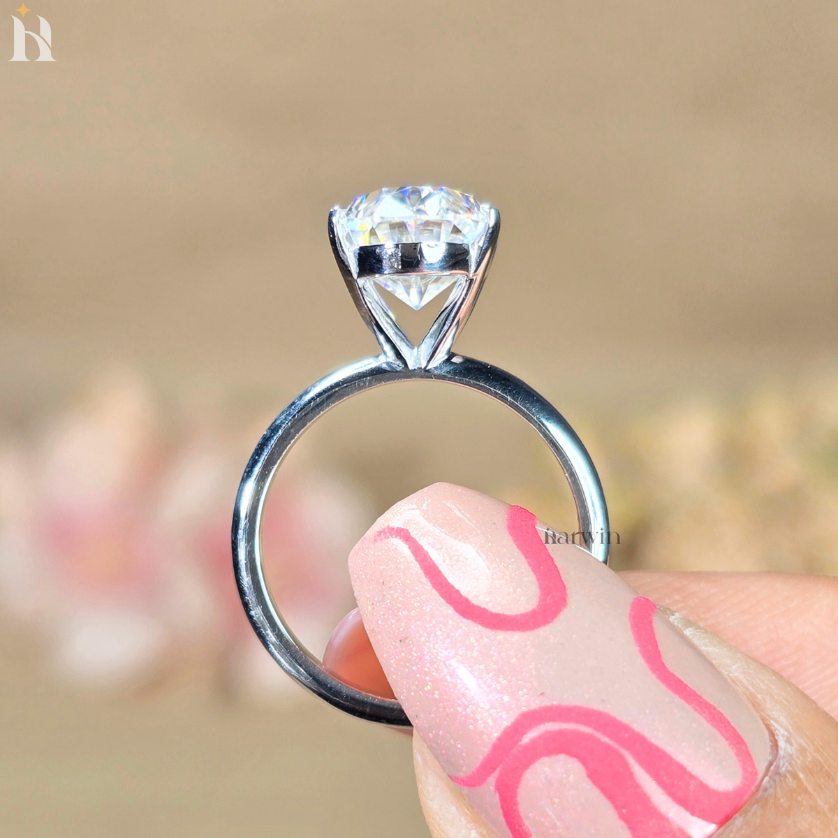 Oval 4 Ct Moissanite 4-Prongs Engagement Ring Anniversary Gift, Statement Wedding Band for Her