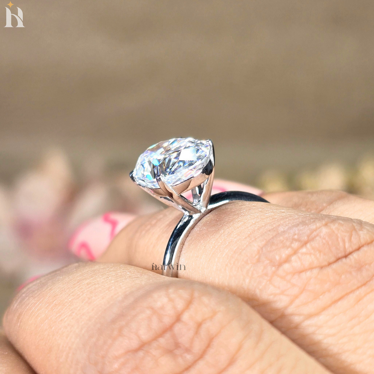 Oval 4 Ct Moissanite 4-Prongs Engagement Ring Anniversary Gift, Statement Wedding Band for Her