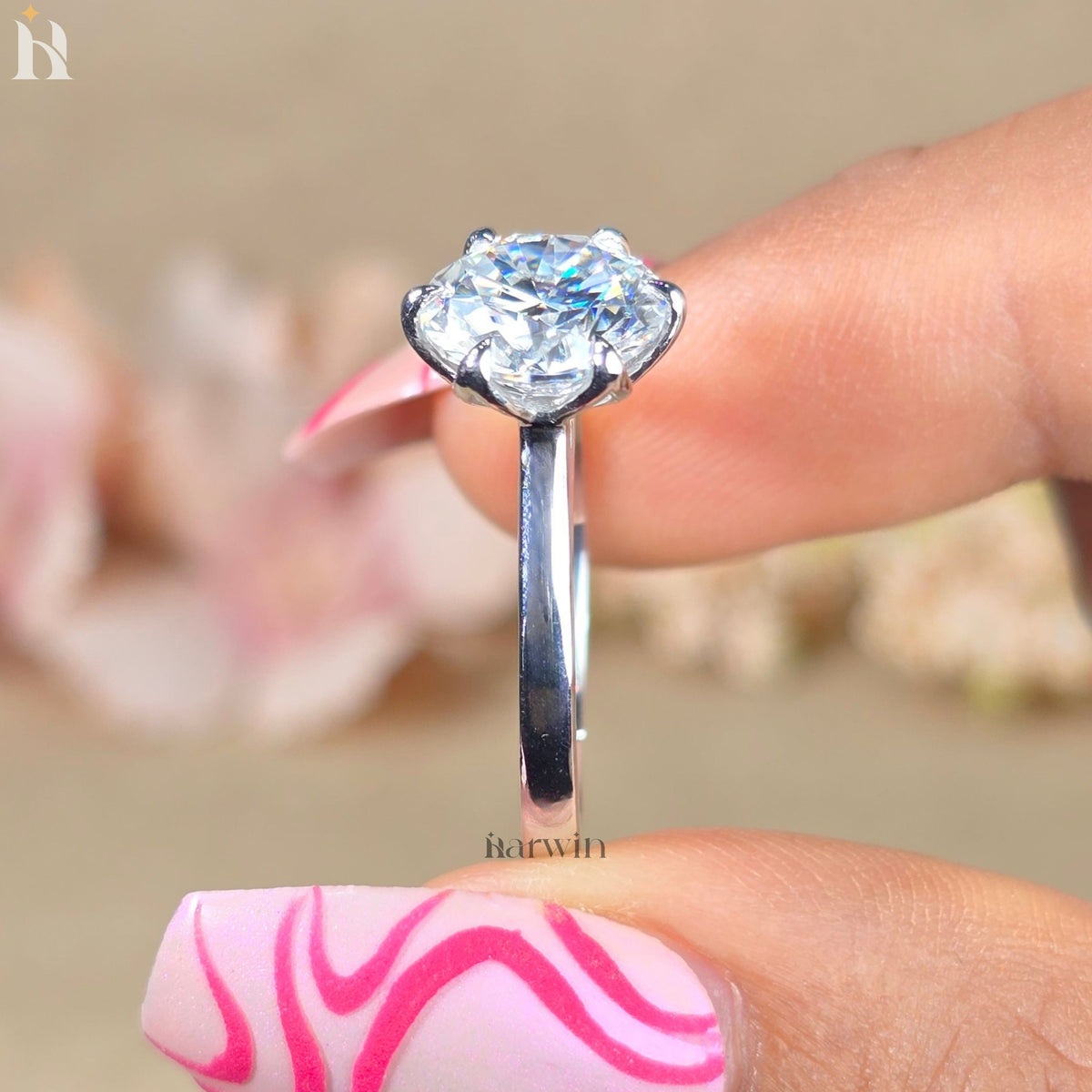 3CT Round Cut Moissanite Anniversary Ring, Tulip Setting Solitaire in 14K White Gold Ring