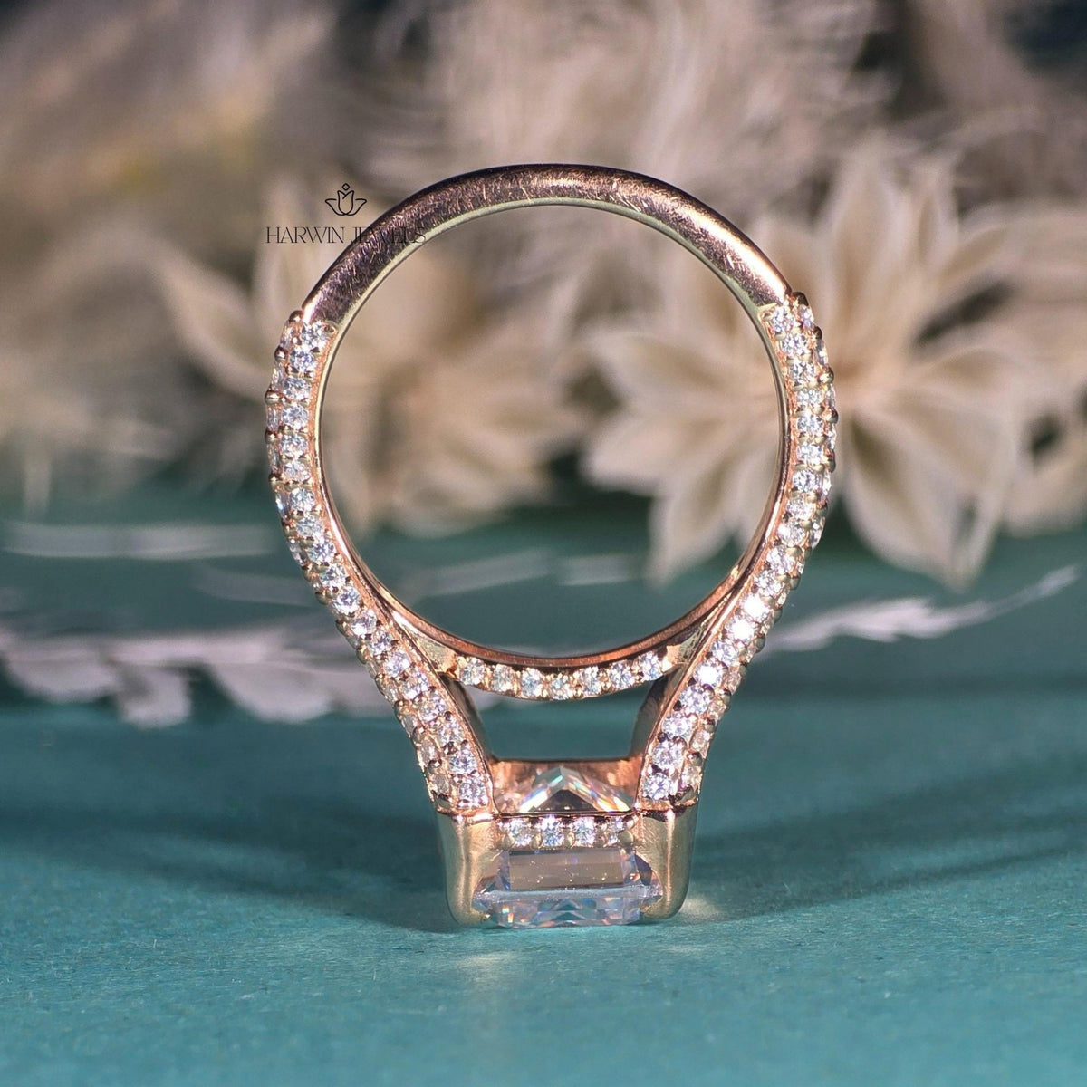 4CT Emerald Cut Split Shank Type Engagement Ring, 14K Solid Gold Moissanite Wedding Ring