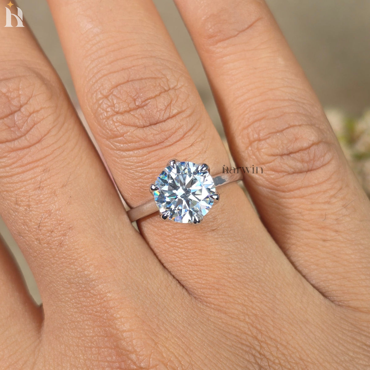 3CT Round Cut Moissanite Anniversary Ring, Tulip Setting Solitaire in 14K White Gold Ring