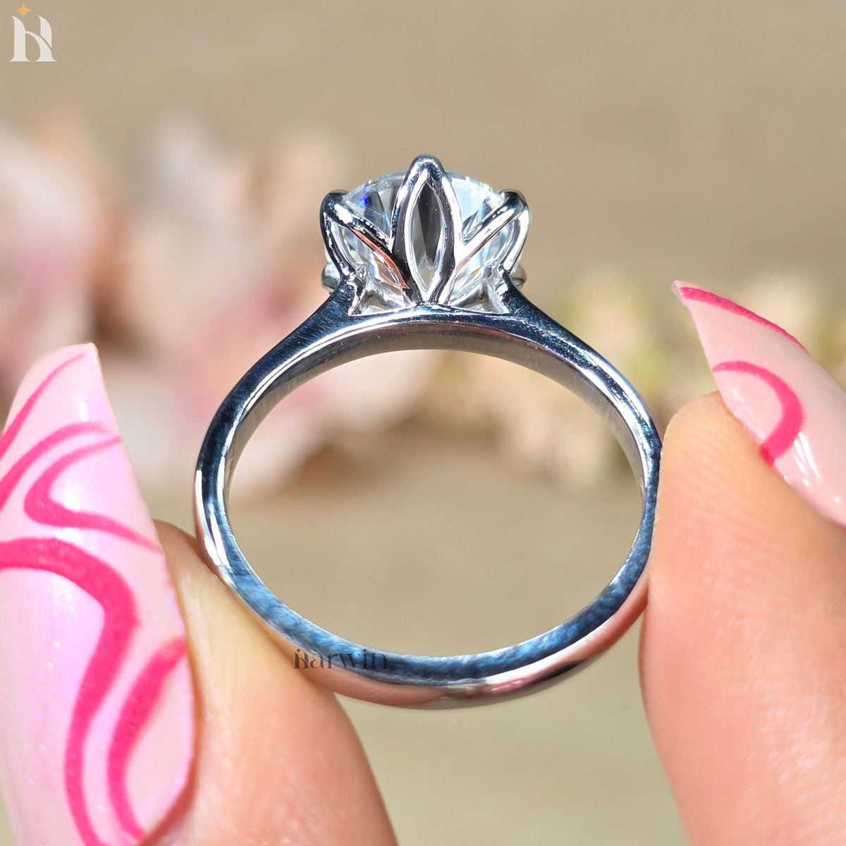 3CT Round Cut Moissanite Anniversary Ring, Tulip Setting Solitaire in 14K White Gold Ring