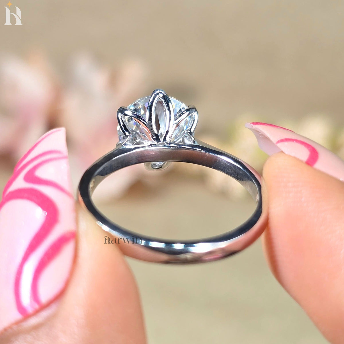 3CT Round Cut Moissanite Anniversary Ring, Tulip Setting Solitaire in 14K White Gold Ring