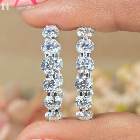 14k Solid White Gold Brilliant Round Cut Moissanite, Hoop Prong Set Earrings For Gift