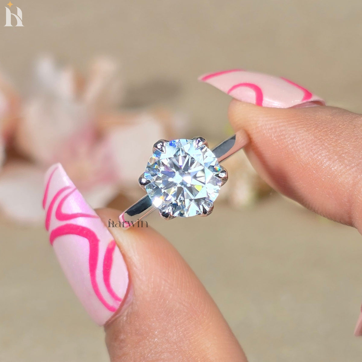 3CT Round Cut Moissanite Anniversary Ring, Tulip Setting Solitaire in 14K White Gold Ring