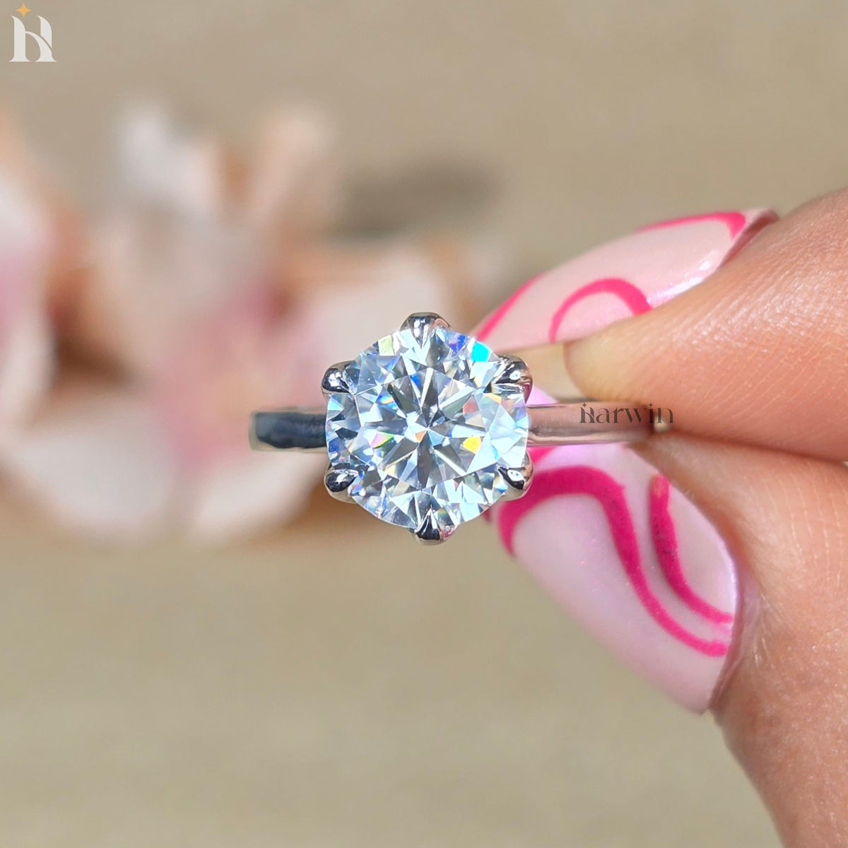3CT Round Cut Moissanite Anniversary Ring, Tulip Setting Solitaire in 14K White Gold Ring