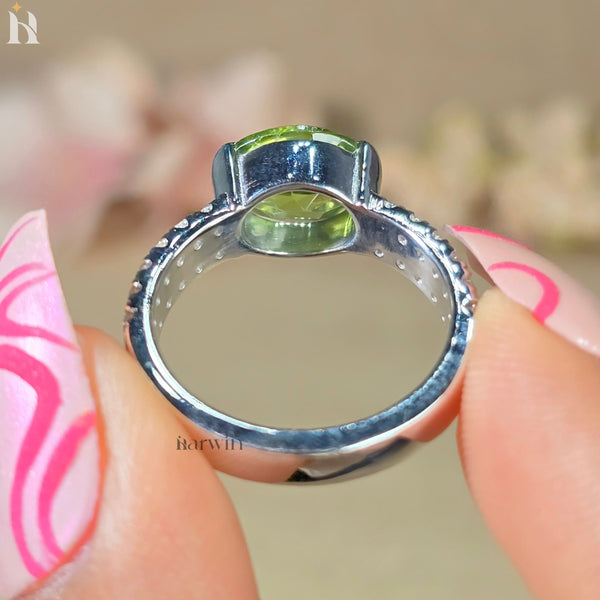 Genuine Natural Peridot Solid Sterling Silver Oval Cut East West Ring August Birthstone Ring