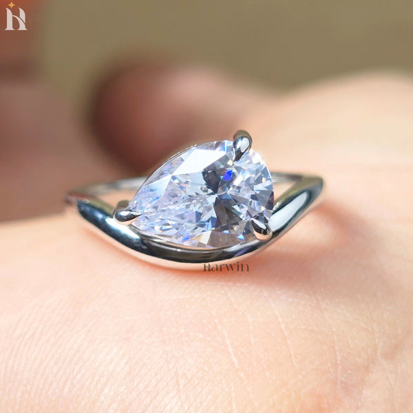 2 CT Pear Lab Grown Wave Band Solitaire Ring White Gold Engagement Ring