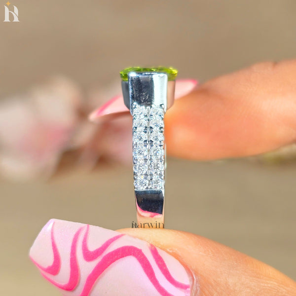 Genuine Natural Peridot Solid Sterling Silver Oval Cut East West Ring August Birthstone Ring
