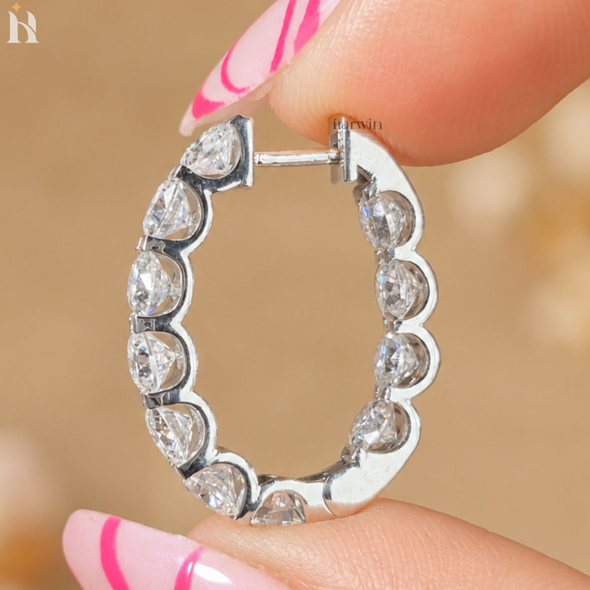 14k Solid White Gold Brilliant Round Cut Moissanite, Hoop Prong Set Earrings For Gift