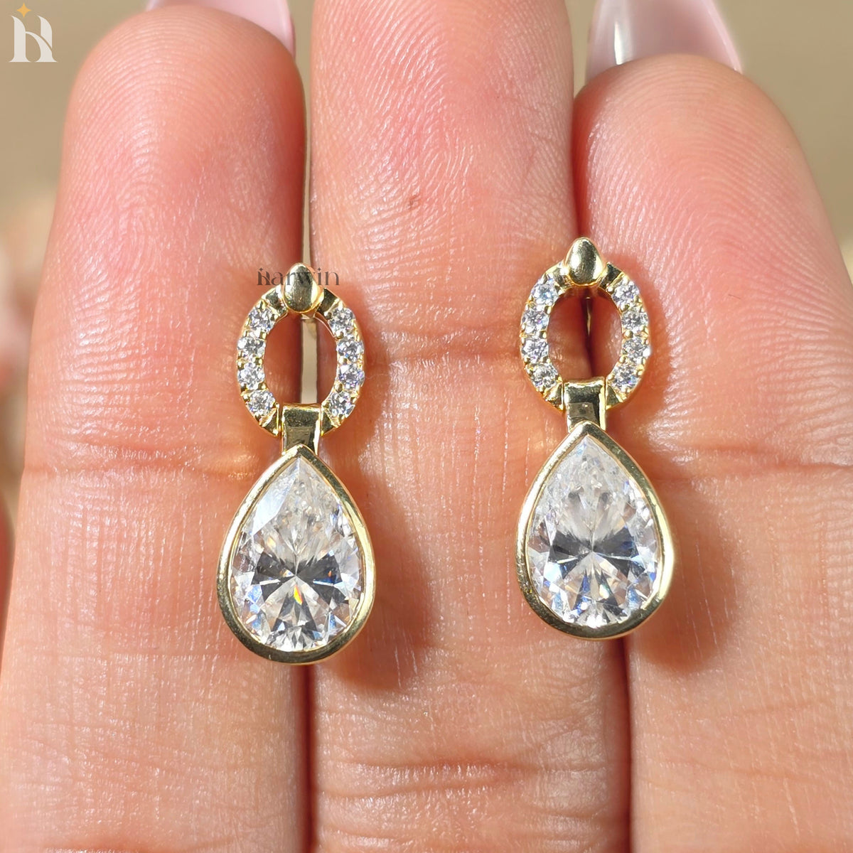 Pear Cut Moissanite Dangle Drop Earrings, Modern 14K Solid Gold Earrings for Gift