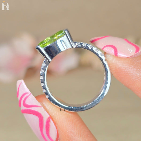Genuine Natural Peridot Solid Sterling Silver Oval Cut East West Ring August Birthstone Ring
