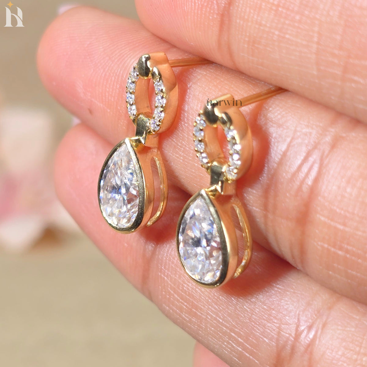 Pear Cut Moissanite Dangle Drop Earrings, Modern 14K Solid Gold Earrings for Gift