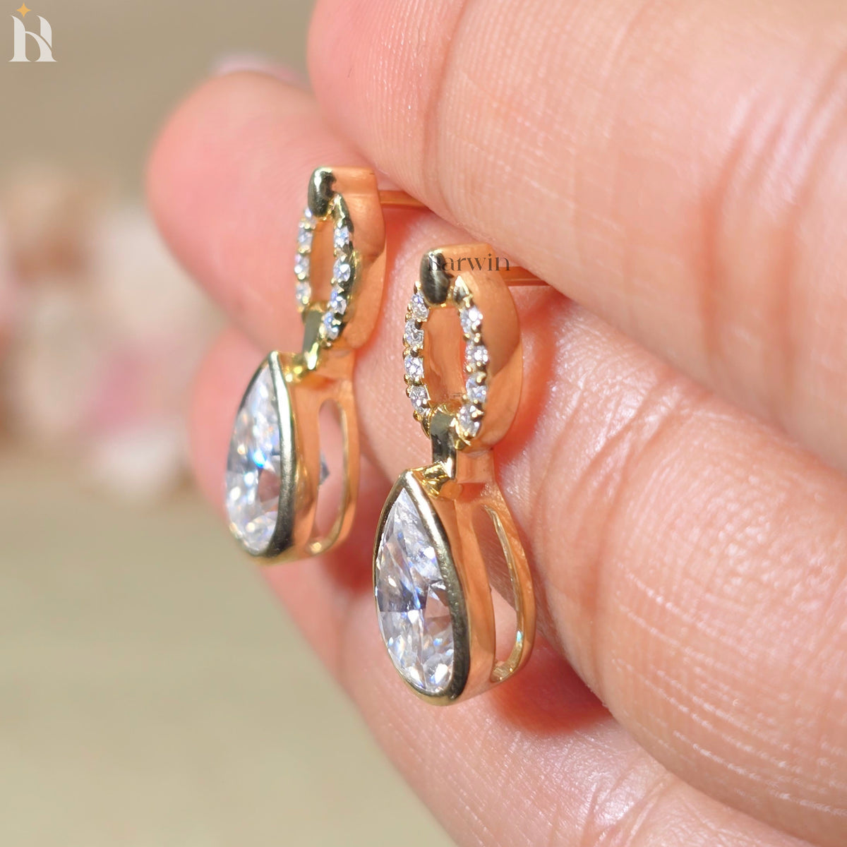 Pear Cut Moissanite Dangle Drop Earrings, Modern 14K Solid Gold Earrings for Gift