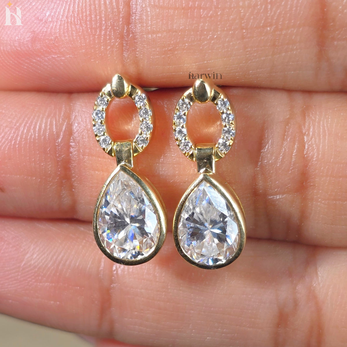 Pear Cut Moissanite Dangle Drop Earrings, Modern 14K Solid Gold Earrings for Gift