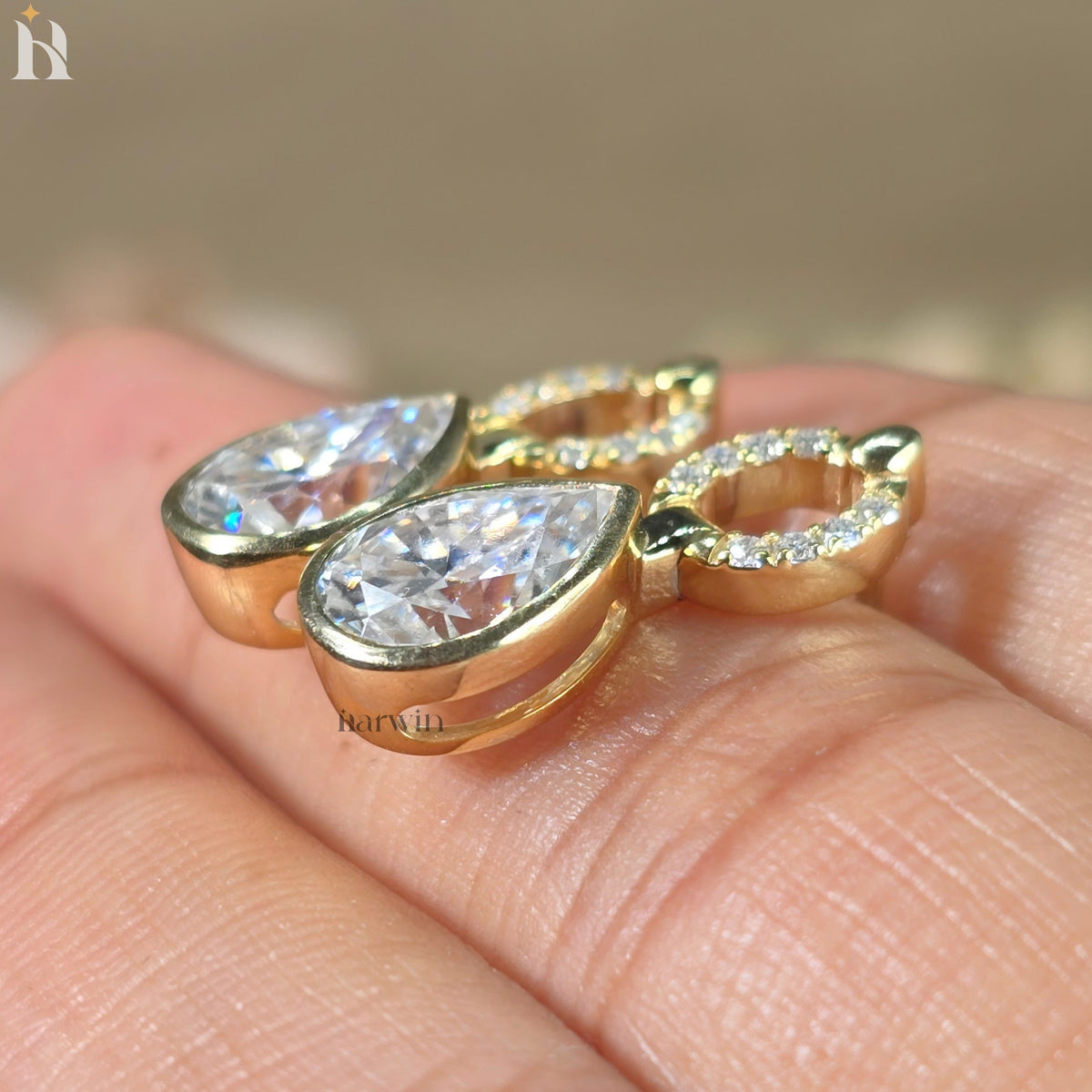 Pear Cut Moissanite Dangle Drop Earrings, Modern 14K Solid Gold Earrings for Gift