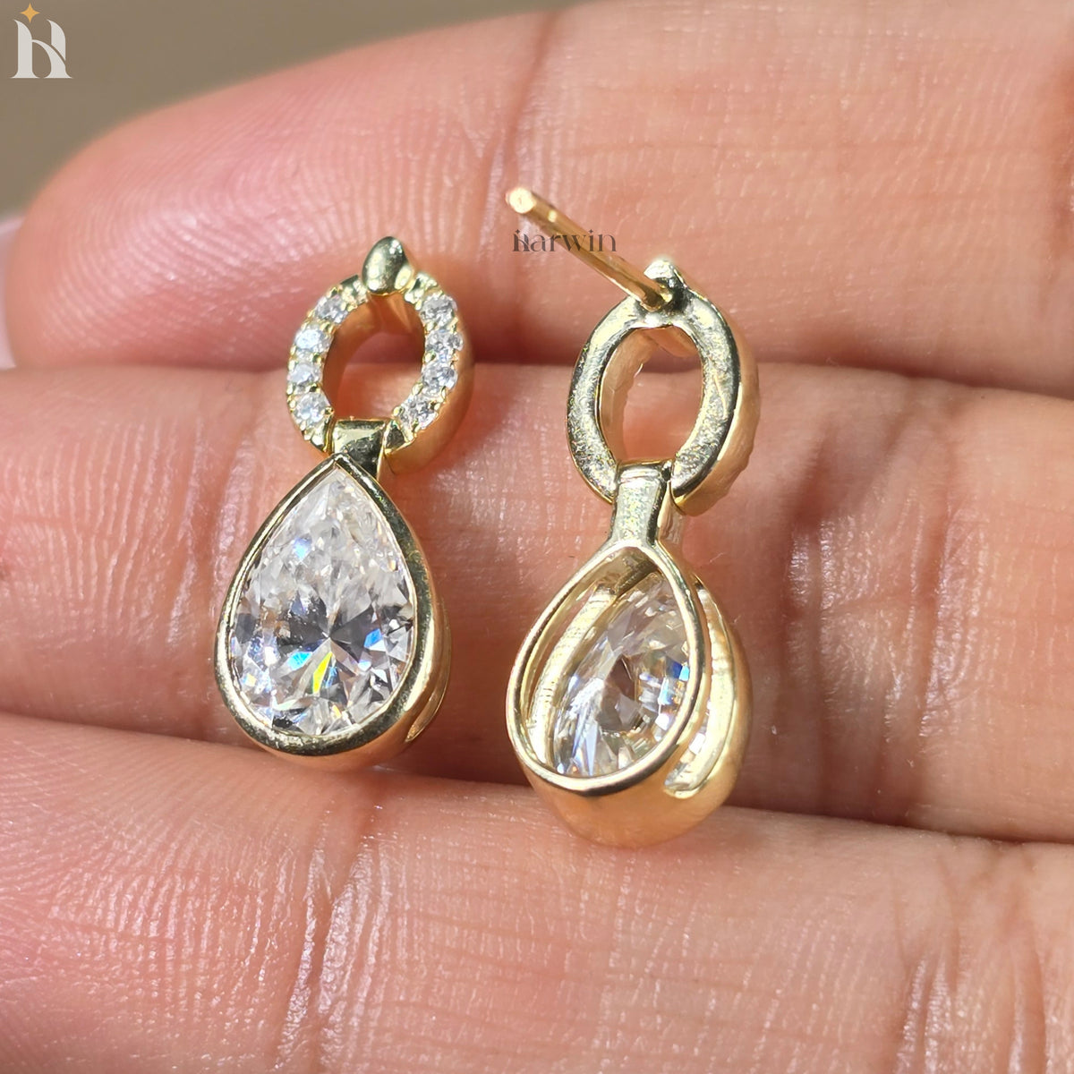 Pear Cut Moissanite Dangle Drop Earrings, Modern 14K Solid Gold Earrings for Gift