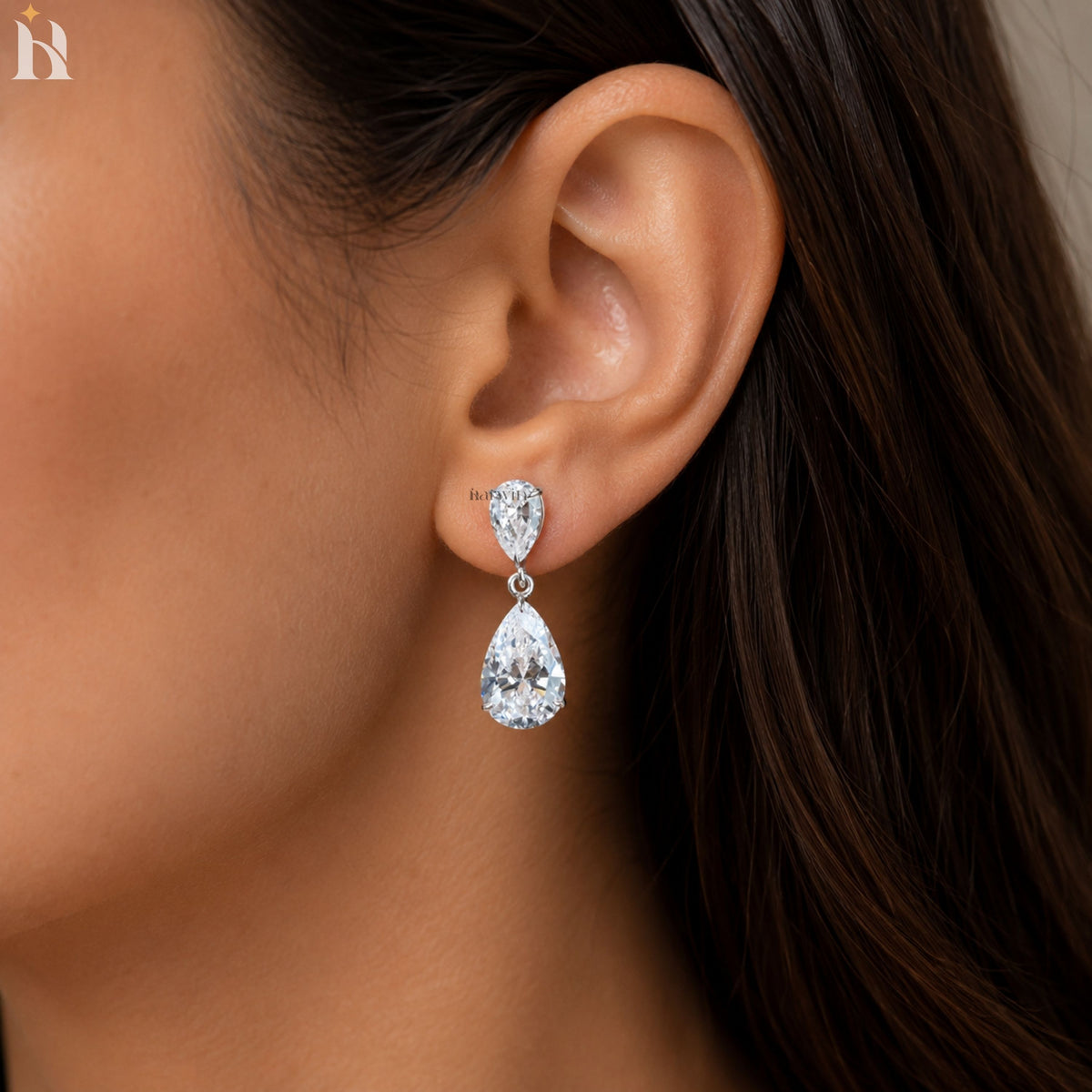 6 TCW Pear Cut Moissanite Dangle Earrings, Tear Drop Diamond Wedding Earrings