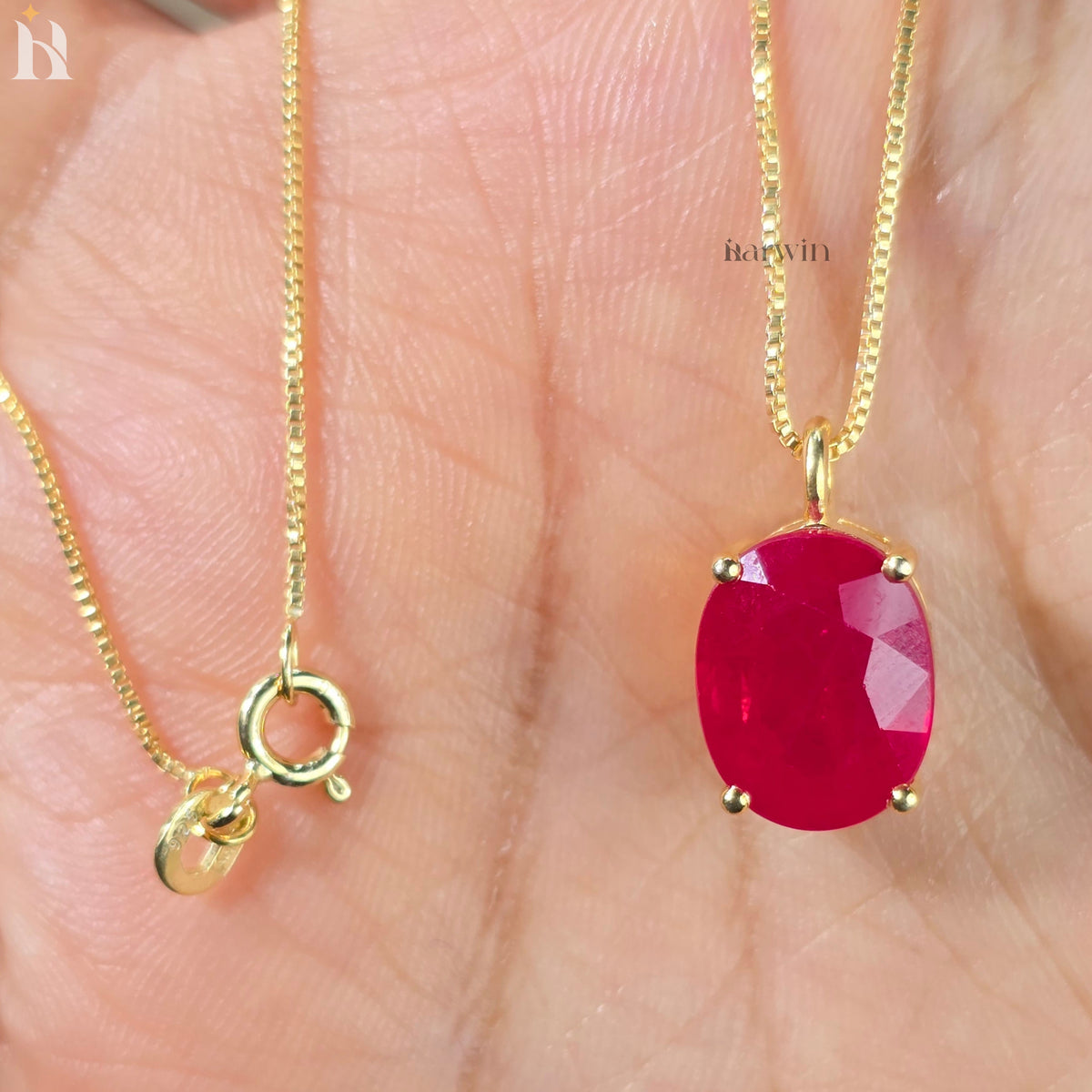 Ruby Necklace For Women, Handmade Oval Pendant Ruby Gemstone Bridal Necklace