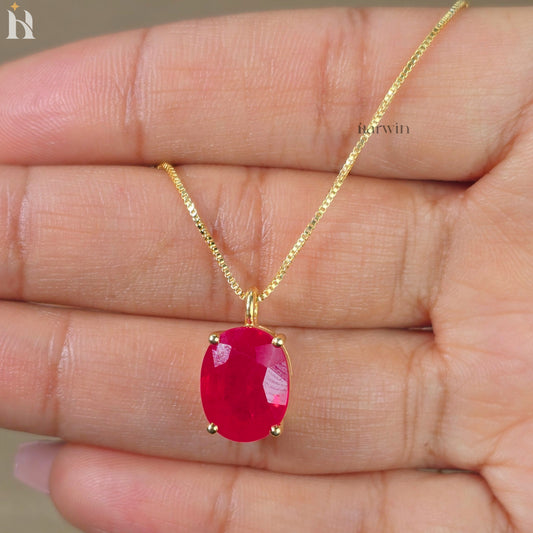Ruby Necklace For Women, Handmade Oval Pendant Ruby Gemstone Bridal Necklace